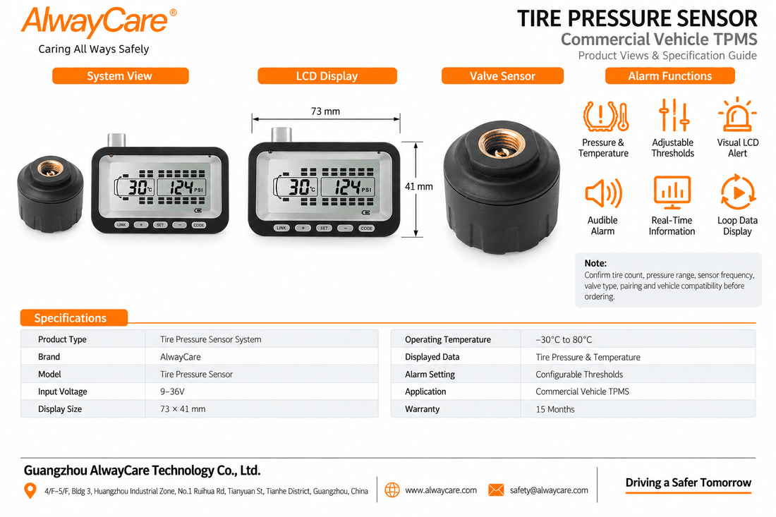 AlwayCare Tire Pressure Sensor for Commercial Vehicle Fleets Specifications and Product Views