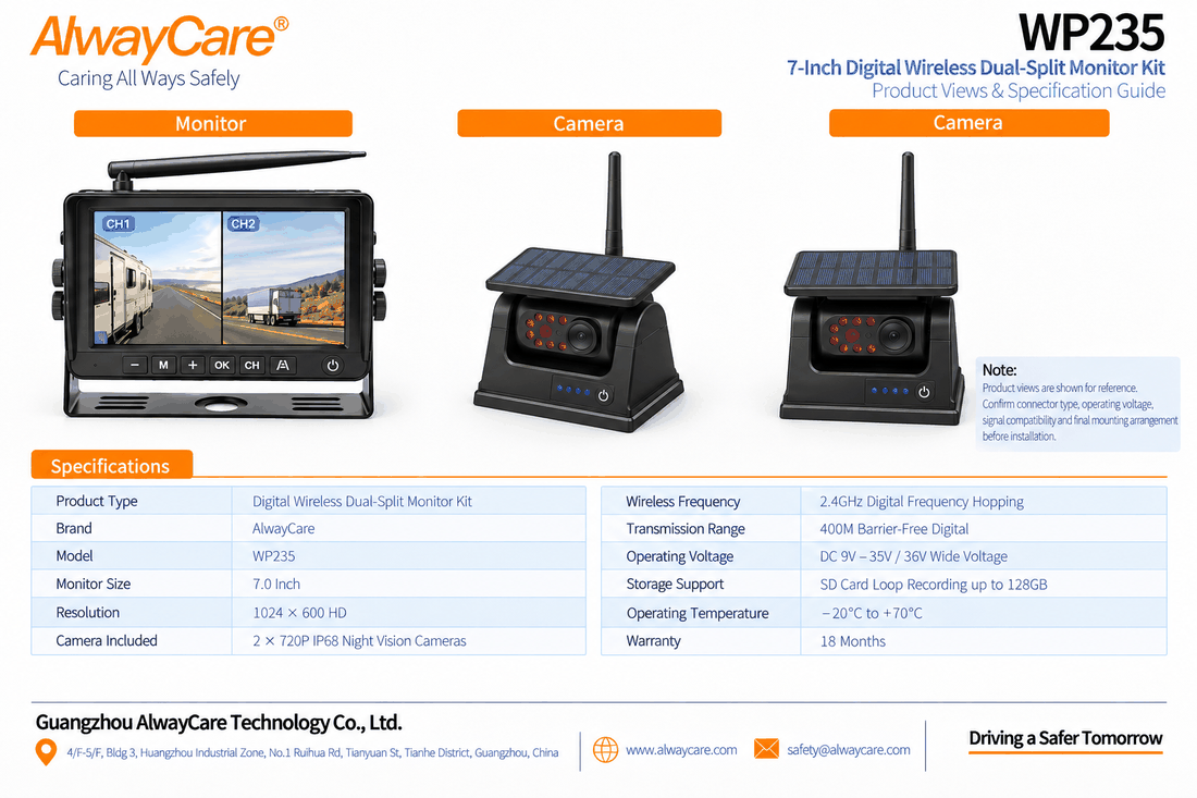 AlwayCare WP235 7" Digital Wireless Dual-Split Monitor Kit (Dual Camera Package) Specifications and Product Views