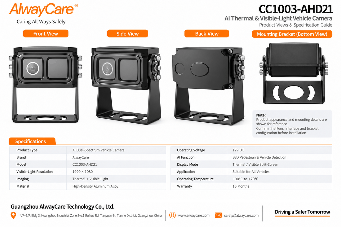 AlwayCare CC1003-AHD21 AI Thermal and Visible-Light Vehicle Camera Specifications and Product Views