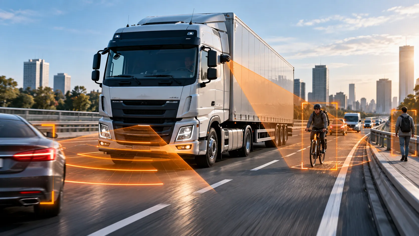 Truck with forward warning zones
