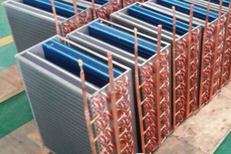 Air cooled condenser coil construction with aluminum fins