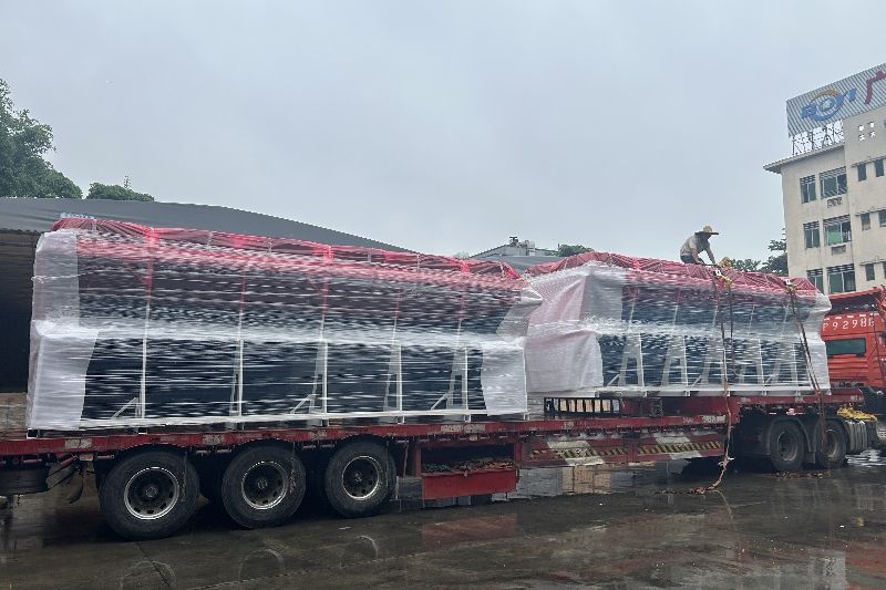 Industrial dry cooler installation where variable fan speed reduces nighttime noise emissions
