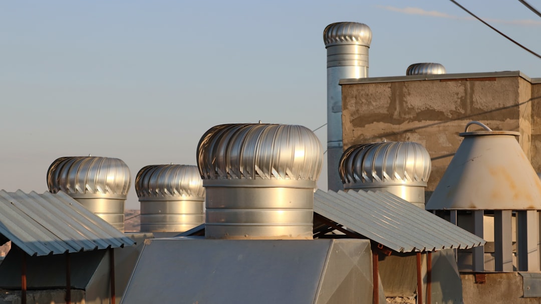 Industrial air-cooled heat exchangers on a rooftop