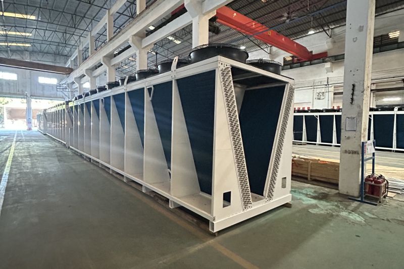 Completed dry cooler units ready for global shipment from Boyi Cooling factory