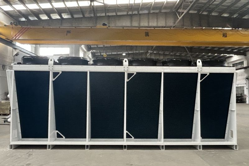 High-power V-type dry cooler installed at a data center facility for AI workload heat rejection