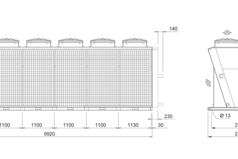 BOYI Customized 550KW Copper Tube V-type Dry Cooler for Data Center Cooling