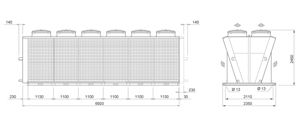 550KW Copper Tube V-type Dry Cooler for Data Center Cooling