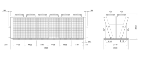 550KW Copper Tube V-type Dry Cooler for Data Center Cooling