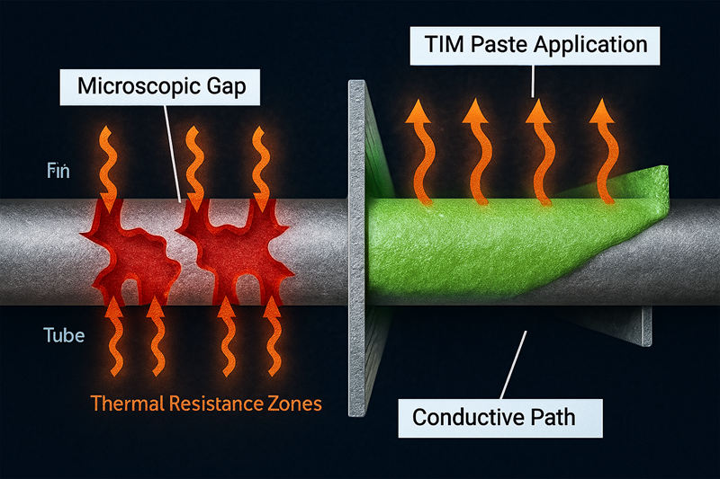Tube-fin interface in a dry cooler