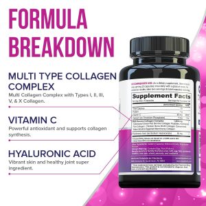 Oranvital Multi Collagen Pills for Women and Men Hydrolyzed Collagen Peptides Capsules for Hair Skin and Nails with Hyaluronic Acid and Vitamin C