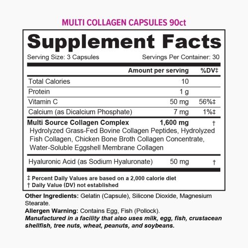 Oranvital Multi Collagen Pills for Women and Men Hydrolyzed Collagen Peptides Capsules for Hair Skin and Nails with Hyaluronic Acid and Vitamin C