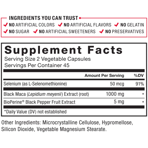 Black Maca Root 1000mg Vitality Supplement for Men with Black Pepper Extract for Absorption Natural Maca Negra Extract 90 Capsules