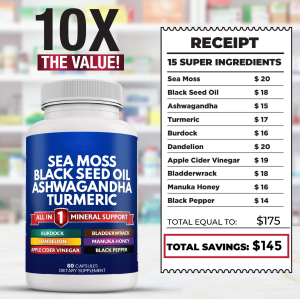 Oranvital Sea Moss Black Seed Oil Ashwagandha Capsules Seamoss Black Seed Oil Ashwagandha Burdock Root Sea Moss and Ashwagandha, All in One Supplement 120 Sea Moss Capsules