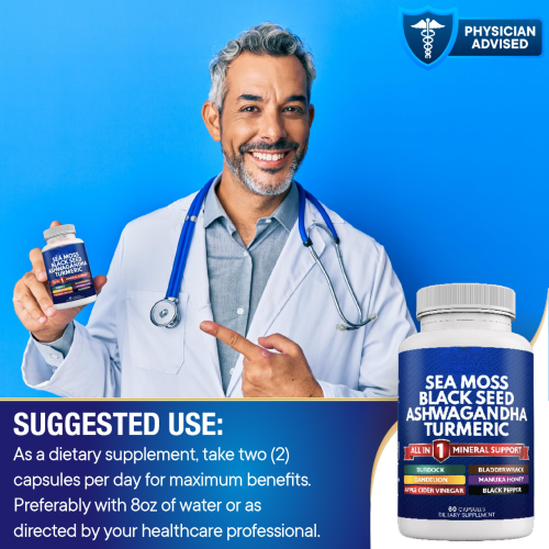 Oranvital Sea Moss Black Seed Oil Ashwagandha Capsules Seamoss Black Seed Oil Ashwagandha Burdock Root Sea Moss and Ashwagandha, All in One Supplement 120 Sea Moss Capsules