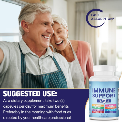 Oranvital Immune Support Supplement with Echinacea Vitamin C and Zinc Vitamin D IU Turmeric Curcumin Ginger B6 Elderberry