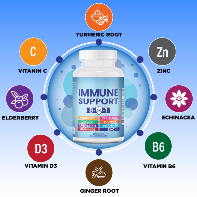Oranvital Immune Support Supplement with Echinacea Vitamin C and Zinc Vitamin D IU Turmeric Curcumin Ginger B6 Elderberry