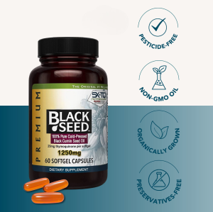 Oranvital Black Seed Oil Capsules High Potency Cold Pressed Nigella Sativa Aids in Digestive Health Immune Support Brain Function 60 Count 1250mg