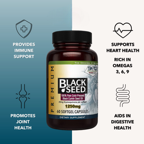 Oranvital Black Seed Oil Capsules High Potency Cold Pressed Nigella Sativa Aids in Digestive Health Immune Support Brain Function 60 Count 1250mg