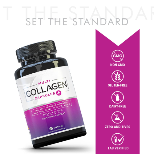 Oranvital Multi Collagen Pills for Women and Men Hydrolyzed Collagen Peptides Capsules for Hair Skin and Nails with Hyaluronic Acid and Vitamin C