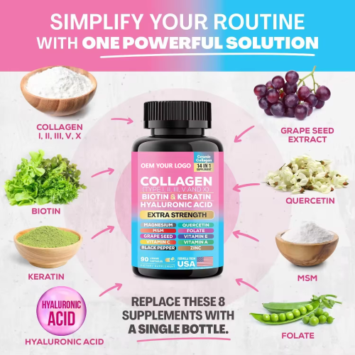 Oranvital Collagen Capsules Skin Whitening Supplements Collagen Pills Private Label Collagen Capsules With Hyaluronic Acid for Skin Care