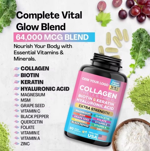 Oranvital Collagen Capsules Skin Whitening Supplements Collagen Pills Private Label Collagen Capsules With Hyaluronic Acid for Skin Care