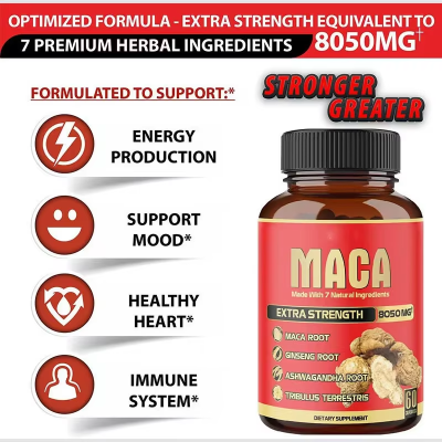 Maca Root Capsules - Supports Natural Health - Energy - Performance & Mood Supplement - Enhanced Blood Flow