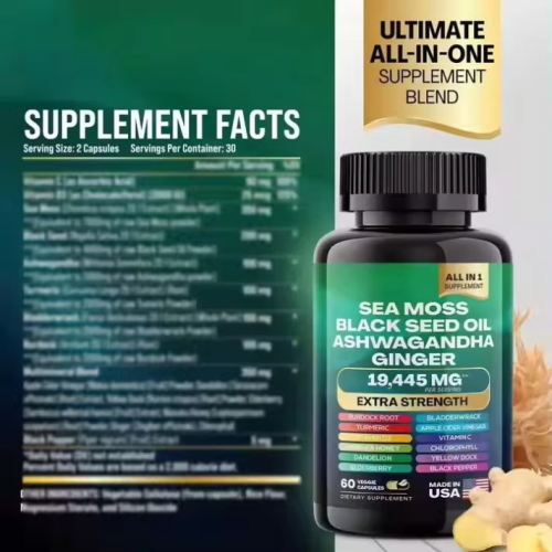 Sea Moss Black Seed Oil Ashwagandha Turmeric Ginger Supplement