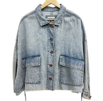 OEM ODM Regular Fit Pocketed Jean Jacket Supplier | Manufacturer Vintage Wash Denim Jacket With Front Pockets | Long Sleeve Jackets Factory