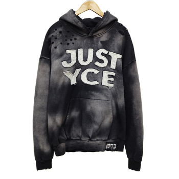 Men's Hoodie Sweatshirt / French Terry Acid Wash Hoodie / Distressed Embroidered Patch Hoodies / OEM China Factory