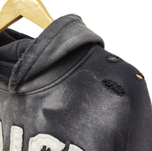 Vintage Streetwear Embroidered Hoodie Manufacturer | Distressed Patch French Terry Acid Wash Hoodie | OEM Chinese Hoodies Factory
