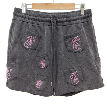 Men's Vintage Sweat Shorts Manufacturer | Multiple Pocket Drawstring Shorts For Men | Embroidered Acid Wash Retro Jogger Shorts