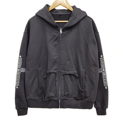 Custom Men's Streetwear Acid Wash Hoodies Manufacturers | Rhinestone Vintage Sweatshirt Hoodie Suppliers | 500 GSM Acid Wash Zip Up Hoodie Vendor
