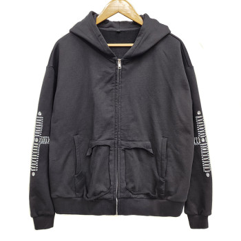 Custom Men's Streetwear Acid Wash Hoodies Manufacturers | Rhinestone Vintage Sweatshirt Hoodie Suppliers | 500 GSM Acid Wash Zip Up Hoodie Vendor