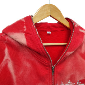 Y2K Rhinestone Vintage Zipper Hoodies Verdon | Streetwear Full Zip Up Hoodie Acid Washed Factory | Mens Hoodies Sweatshirts Cotton Manufacturer