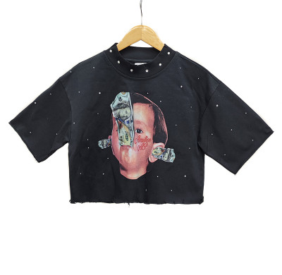 Manufacturer Men's Rhinestone Cropped T Shirt | Premium Short Sleeve Box Fit T shirt Suppliers | Men Streetwear Boxty Tee Factory