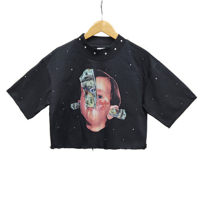 Manufacturer Men's Rhinestone Cropped T Shirt | Premium Short Sleeve Box Fit T shirt Suppliers | Men Streetwear Boxty Tee Factory