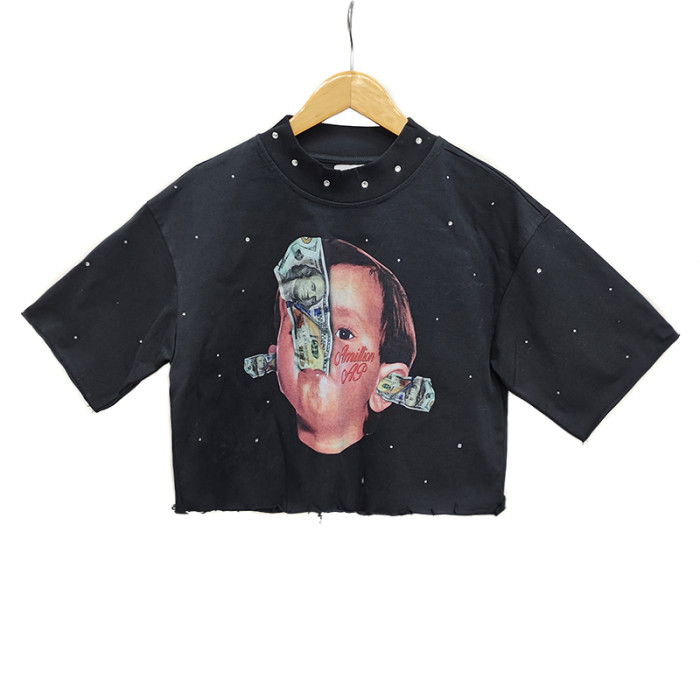 Manufacturer Men's Rhinestone Cropped T Shirt | Premium Short Sleeve Box Fit T shirt Suppliers | Men Streetwear Boxty Tee Factory