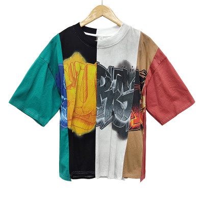 Streetwear T-shirts Manufacturer | Cropped Block Oversize Uneven Color | Uneven T Shirt Irregular Patchwork Splicing Men's Tshirts Supplier