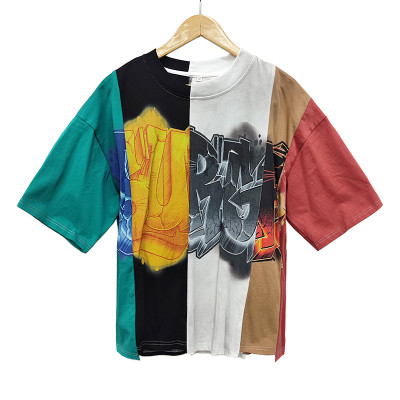 Streetwear T-shirts Manufacturer | Cropped Block Oversize Uneven Color | Uneven T Shirt Irregular Patchwork Splicing Men's Tshirts Supplier