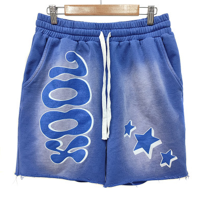 Custom French Terry Acid Wash Shorts Men Vendor | Streetwear Sweat Shorts Factory | Retro Puff Printing Short Pants Suppliers