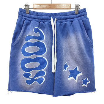 Custom French Terry Acid Wash Shorts Men Vendor | Streetwear Sweat Shorts Factory | Retro Puff Printing Short Pants Suppliers