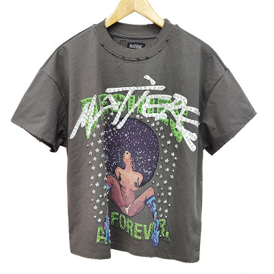 Men's Rhinestone T-shirt Manufacturer | Men Streetwear Vintage T shirts Supplier | Custom Bulk Heavy Weight Cotton Tshirts Factory