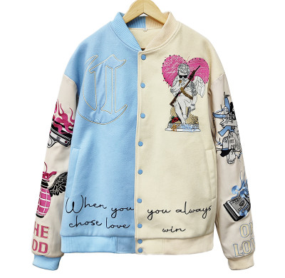 Custom Men's Baseball Jacket Manufacturers | Leather Long Sleeve Embroidery Patch Varsity Jacket | Autumn Casual Contrast Colour Letterman Jacket