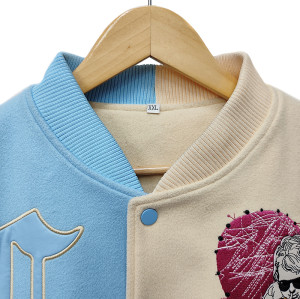 Custom Men's Baseball Jacket Manufacturers | Leather Long Sleeve Embroidery Patch Varsity Jacket | Autumn Casual Contrast Colour Letterman Jacket