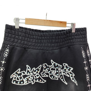 Unisex Black Stacked Sweatpants Supplier | Csustom Design Acid Wash Flare With Rhinestone | Baggy Oversized Sweatpants Manufacturers