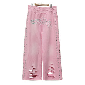 Flared Baggy Men's Sweatpants With Rhinestone | Manufacturers Cotton Acid Wash Joggers | Custom Washed Distressed Vintage Sweatpants