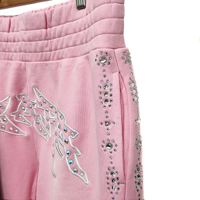 Flared Baggy Men's Sweatpants With Rhinestone | Manufacturers Cotton Acid Wash Joggers | Custom Washed Distressed Vintage Sweatpants