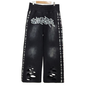 Unisex Black Stacked Sweatpants Supplier | Csustom Design Acid Wash Flare With Rhinestone | Baggy Oversized Sweatpants Manufacturers