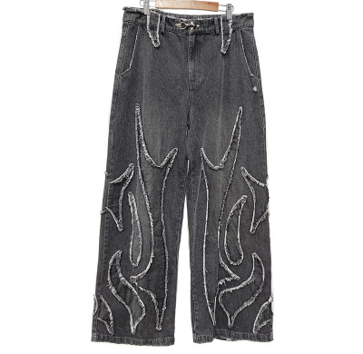 Curve Switching Flare Denim Pants | Manufacturers Embroidery Distress Patch Denim Jeans | Men's Y2K Stacked Jeans Pants