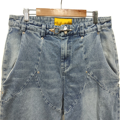 Straight-Leg Jeans With Seam Details | Manufacturers Twisted Workwear Denim Jeans | Vintage Washed Blue Zipper Wide Leg Jeans